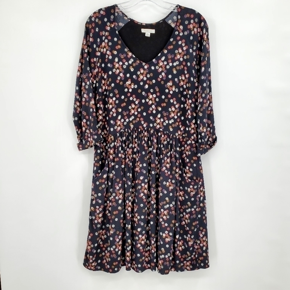 Garnet Hill Polka Dot Drop Waist 3/4 Sleeve Dress